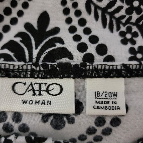CATO Womens Tunic Top Lace Accented Bell Sleeves Size18/20W Black & White Y2K - Picture 3 of 13
